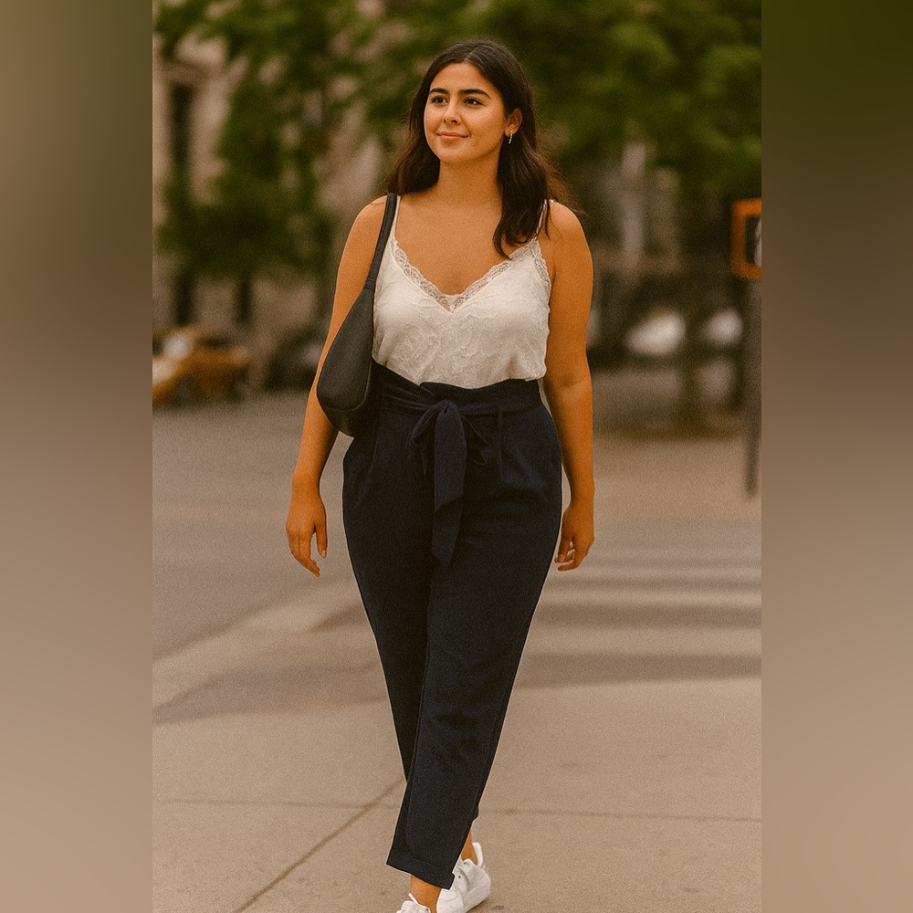 Elegant Navy Women's Paperbag Navy Pants